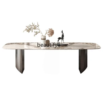 Minimalista Könnyű Luxus Otthon Kő Plate Étkezőasztal Modern minimalista téglalap alakú Minimalista Designer étkezőasztal