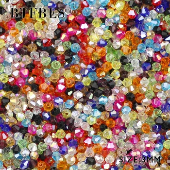 BTFBES 200db 3mm AAA Bicone előkelő osztrák kristály gyöngyök AB színes bevonat Laza gyöngy karkötő Ékszerkészítő kiegészítők DIY
