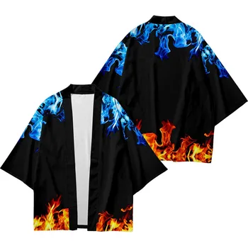 Tűz és jégláng Japán stílusú hagyományos kimonó Férfi Színes Yukata Cardigan ingek Nők Haori utcai ruházat felsők Kimonó