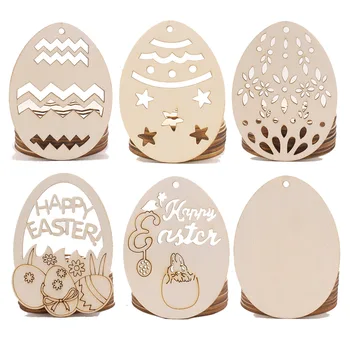 10db Befejezetlen fa húsvéti dísz Húsvéti tojás kivágások Akassza fel a címkéket Ajándékcímkék Csemegék Címkék zsinórokkal DIY kézműves dekorációkhoz