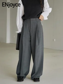 Enjoyce 2023 Őszi nők vintage egyenes öltöny nadrág Koreai divat munkaruházat Office Lady magas derekú széles szárú nadrág