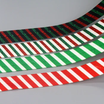 DHK 5/8'' 10yards Karácsony Piros Zöld Nyomtatott Fold Elastic FOE Stretch szalag kiegészítők Dekorációk Kézműves DIY varrás B2251