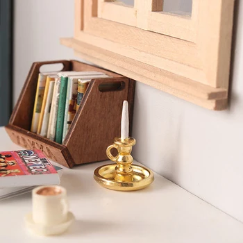 1/12 Babaház miniatűr kiegészítők Mini gyertya alap szimulációval Gyertyatartó modell babaház dekorációhoz