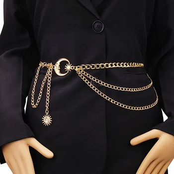 1 db női derékláncos öv ruhaszoknyához Övek holdcsillag derékpánttal arany ezüst női ruházati lánc kiegészítők