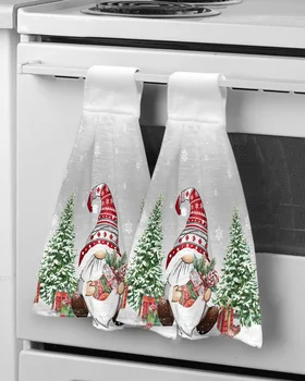 Christmas Gnome hópelyhek kéztörlők konyhai mikroszálas tisztítókendő Fürdőszoba nedvszívó lógó törölközők