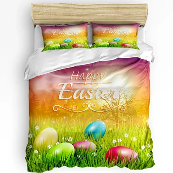 Húsvéti tojás üdvözlőlap Fű 3db ágynemű szett hálószoba franciaágy Otthoni textil Paplanhuzat Paplanhuzat Párnahuzat