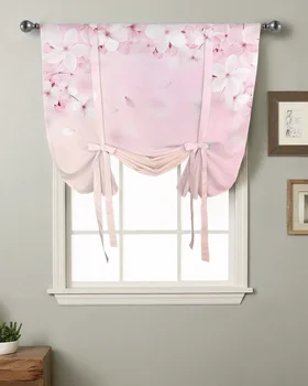 Tavaszi virág őszibarackvirág rózsaszín cseresznyevirág konyha rövid ablak függöny lakberendezés kis ablak római nyakkendő függönyök