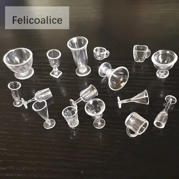 17PCS műanyag átlátszó mini csésze fagylalttál miniatűrök serleg szimuláció étkészlet játék babaház kiegészítők
