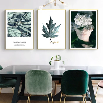 Modern művészet minimalizmus levél zöld vászon Művészeti festmények a nappalihoz hálószoba növényi poszterek és nyomatok fali poszter lakberendezés