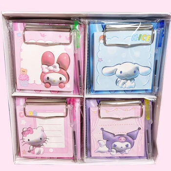 20db Board Clip Sticky Note Book golyóstollal Hello Kitty Kuromi Cinnamoroll diák hordozható notebook írószer készlet