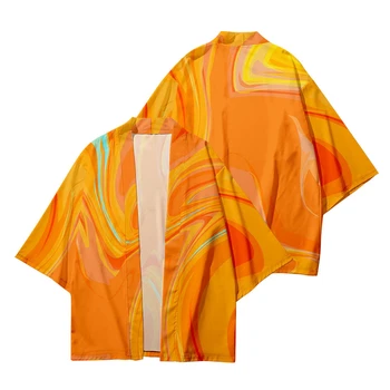 Orange Summer Loose japán streetwear Cardigan női férfi Harajuku Haori Big Size XXS-4XL Lila kék Kimonó Top Yukata ruhák