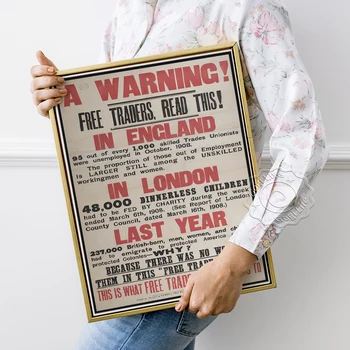 A figyelmeztetés Ingyenes kereskedők Olvassa el ezt a figyelmeztetést Retro poszter, piros és fekete tinta Betűművészeti nyomatok, reklámszlogen Fali matricák