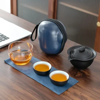  kínai utazási hordozható kerámia teáskészlet Gaiwan teáskannával Teáscsészék utazótáska irodai otthoni utazáshoz Teaware ajándék barátnak