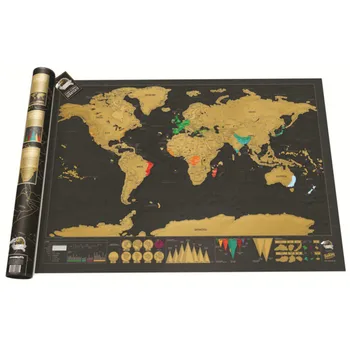 legkelendőbb Deluxe kaparós térkép falfestés Kiváló minőségű aranyfólia Kaparja le az utazási térképet sima csővel Ajándékok utazóknak