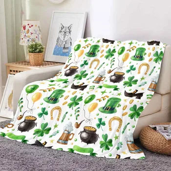Szent Patrik napi takaró Shamrocks Design szuperpuha flanel gyapjú takaró zöld levél takaró dekorációk 150x200cm