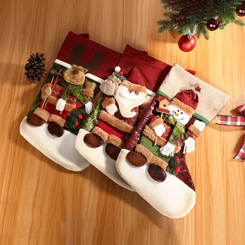 Kötött piros Mikulás hóember háromdimenziós ajándéktáska Karácsonyi zokni Gyermek ajándéktáska Lábmelegítők