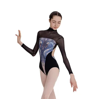 Balett jelmez Leotard fekete selyem hálómintára Gimnasztika edzés szűk ruhák Performance jóga jelmez