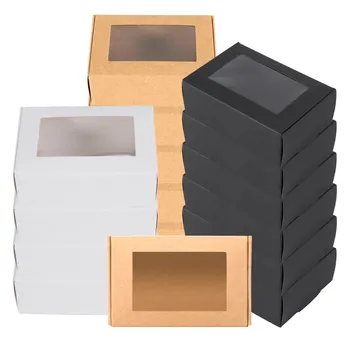 30 db Mini nátronpapír doboz ablakkal Ajándék csomagolódoboz Treat Box szappankezeléshez Bakery cukorka (fekete, barna, fehér)