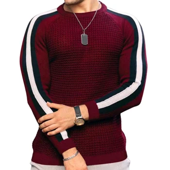 Férfi színes kontrasztcsíkok kapucnis pulóver őszi alkalmi sport slim fit legénység nyakú pulóver férfi ifjúsági kötött alsó ing