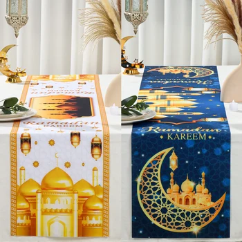 2024 Eid Mubarak asztali futó Ramadán dekoráció otthonra Iszlám Muszlim Párt kellékek Ramadán Kareem Eid Al Adha terítő