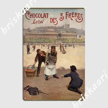 Retro Chocolat Des 3 Freres Lyon poszter Fém plakett Mozi Nappali Design Konyhai plakettek Ón jel poszter
