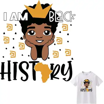Új vasalható tapaszok ruházathoz Aranyos fekete fiú A-szintű mosható pólók Hőátadási matricák Rajzfilm stílusú ruhák rátétje