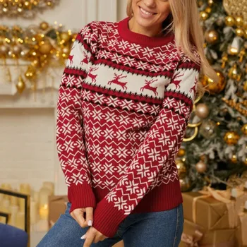 Karácsonyi pulóver női kötött pulóver őszi téli női pulóver hópehely jávorszarvas mintás pulóverek karácsonyi pulóver