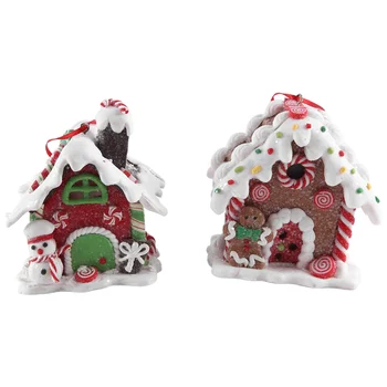 2Pcs Karácsonyi mézeskalács ház Mini tündér figurák Miniatűr dekoráció Asztali miniatűrök Karácsonyi házak