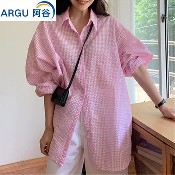 Női ingek tavaszi/nyári laza koreai stílusú egymellű hosszú ujjú Női felsők Ingcsepptartó női ruházat Ing