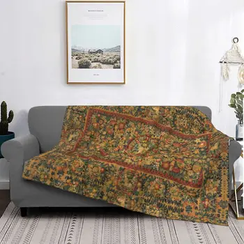Középkori egyszarvú virágos gyapjú takaró takaró a hölgy és az egyszarvú mintás takarók ágyirodához könnyű ágyszőnyeg