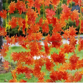 2.3M Művirág Hamis lombozat Virágok Piros juharlevél Otthoni kert dekoráció