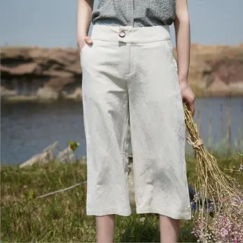 női vászonnadrág drapéria nyolcpontos széles szárú nadrág nyári vékony pamut és len boka hosszúságú nadrág divat laza vászonnadrág