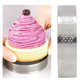 10 db kör alakú rozsdamentes acél torta gyűrű torony pite torta forma sütőeszközök perforált torta habgyűrű, 8cm