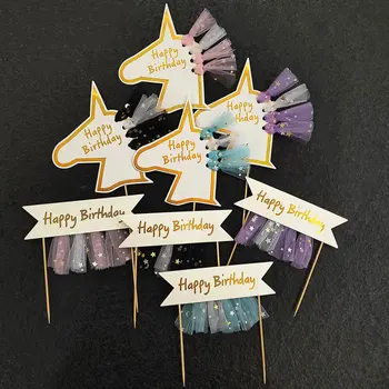 Boldog születésnapot party kellékek bojt Egyszarvú ló Boldog születésnapot banner sütés dekorációs kártya torta feltétje Party kellékek