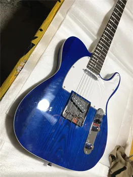 Kiváló minőségű átlátszó kék 6 húros elektromos gitár Rózsafa fogólap fehér védőburkolat Ingyenes szállítás