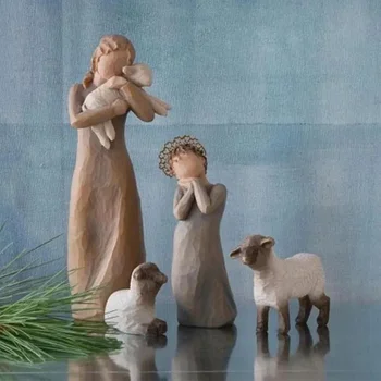 Gyanta fűzfa figura pásztor kézzel festett dekoráció Betlehemes figurák Szobor betlehemes gyűjtemény Dekor Otthoni íróasztal dekoráció