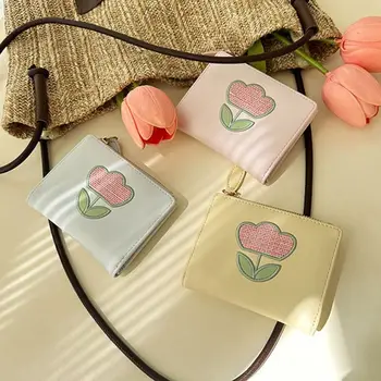 koreai stílusú tulipán PU rövid pénztárca Egyszerű virág egyszínű kártyatartók Kuplung érme pénztárca Kuplung táska Rövid pénztárca Utazás