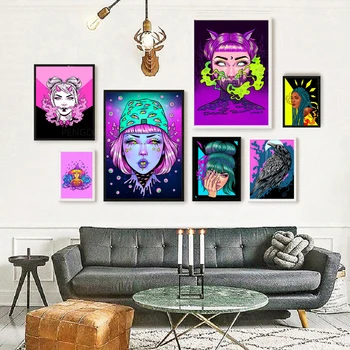 vászon Absztrakt nő Varjú festés Lakberendezés Fali művészet Képnyomatok Moduláris Modern keret nélküli poszter a nappaliba