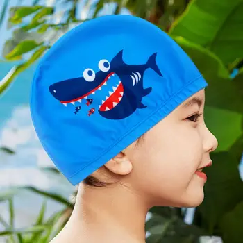Úszó kalap Lélegző Magas Rugalmas Gyorsan száradó Fülvédő Rajzfilm nyomtatás Úszómedence kalap gyerekeknek