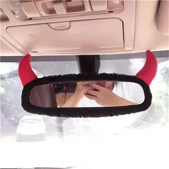 Aranyos macska cica Bowknot autó belső visszapillantó tükörfedél plüss automatikus tükörtok íj dekorációs kiegészítők nőknek és lányoknak