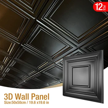 12PC 50x50cm 3d art vakolat vágott geometrikus gyémánt faragott fa ragasztó alsó fal 3d fali matrica 3d fali panel lakberendezés
