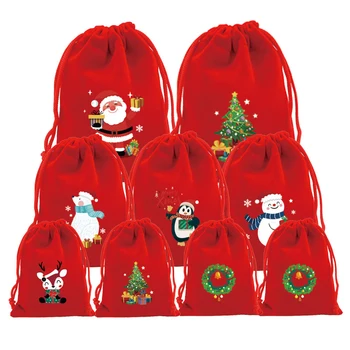 1db piros karácsonyi bársony táskák húzózsinóros tasak cukorka snack ajándéktáska karkötő ékszer csomagolás tároló táskák 2024 újévi dekoráció