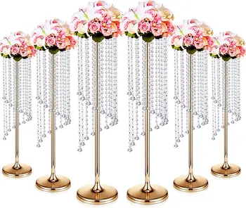6 db kristályarany váza esküvői dísz Asztali dekorációk Fém virágtartó állvány esküvői út kristály virágváza