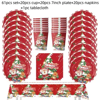 Új karácsonyi parti eldobható étkészlet készlet papírtányérok csészék szalvéták terítő újévi boldog karácsonyt dekorációs kellékek