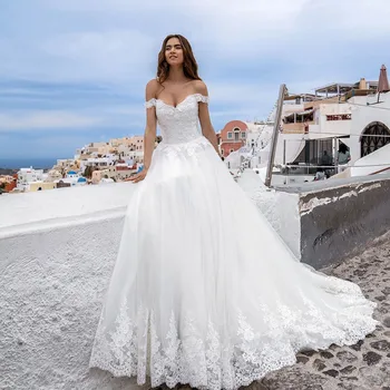 Luxus hercegnő Boho esküvői ruhák 2023 nőknek Csipke rátétek A vonalas menyasszonyi ruha Fűzős hát nélküli köntös De Mariée Custom