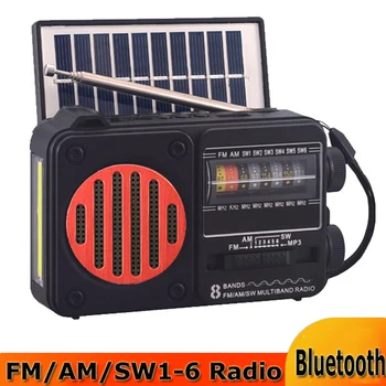  hordozható vészhelyzeti rádió Solar FM AM SW1-6 rádióvevő Bluetooth hangszóró zseblámpával TF kártya USB-meghajtó MP3 zenelejátszó