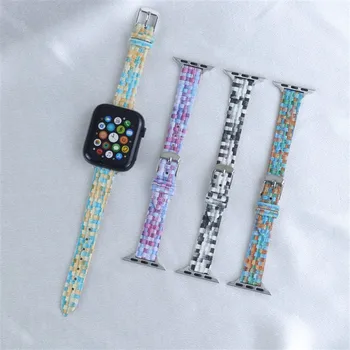 Apple Watch esetén Bőr óraszíj nőknek Slim színes fonott szemcsés mozaikrácsos óraszíj iWatch Series 9 7 SE 6 8 készülékhez
