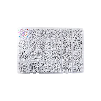 1200Pcs A-Z Fehér Lapos Kerek Fekete betű Angol ábécé Akril gyöngykészlet DIY ékszerek Karkötők Nyaklánc készítés