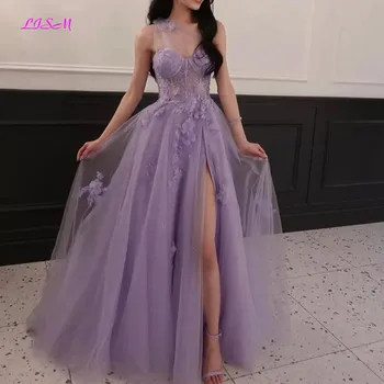 Luxus csipke rátétes hosszú estélyi ruhák 2024 Elegáns A-vonalú csillogó báli formális ruhák Szexi oldal osztott születésnapi ruha nőknek