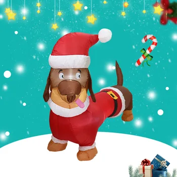 2022 Újévi karácsonyi lakberendezés udvarra Gyep megvilágított kiskutya 4FT Nagy felfújható karácsonyi kutya kültéri dekorációk LED fénnyel